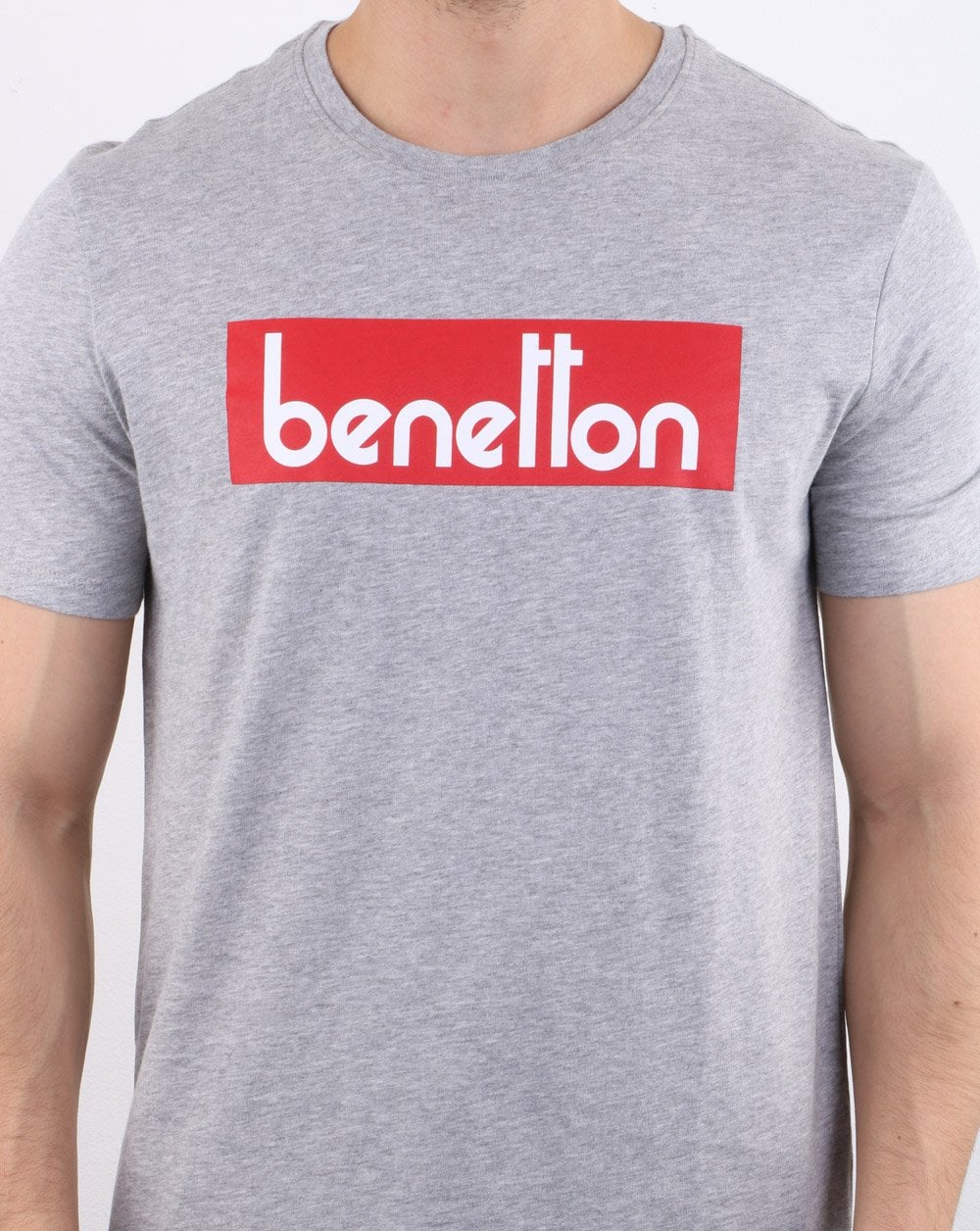 Benetton Box Logo T Shirt Grey