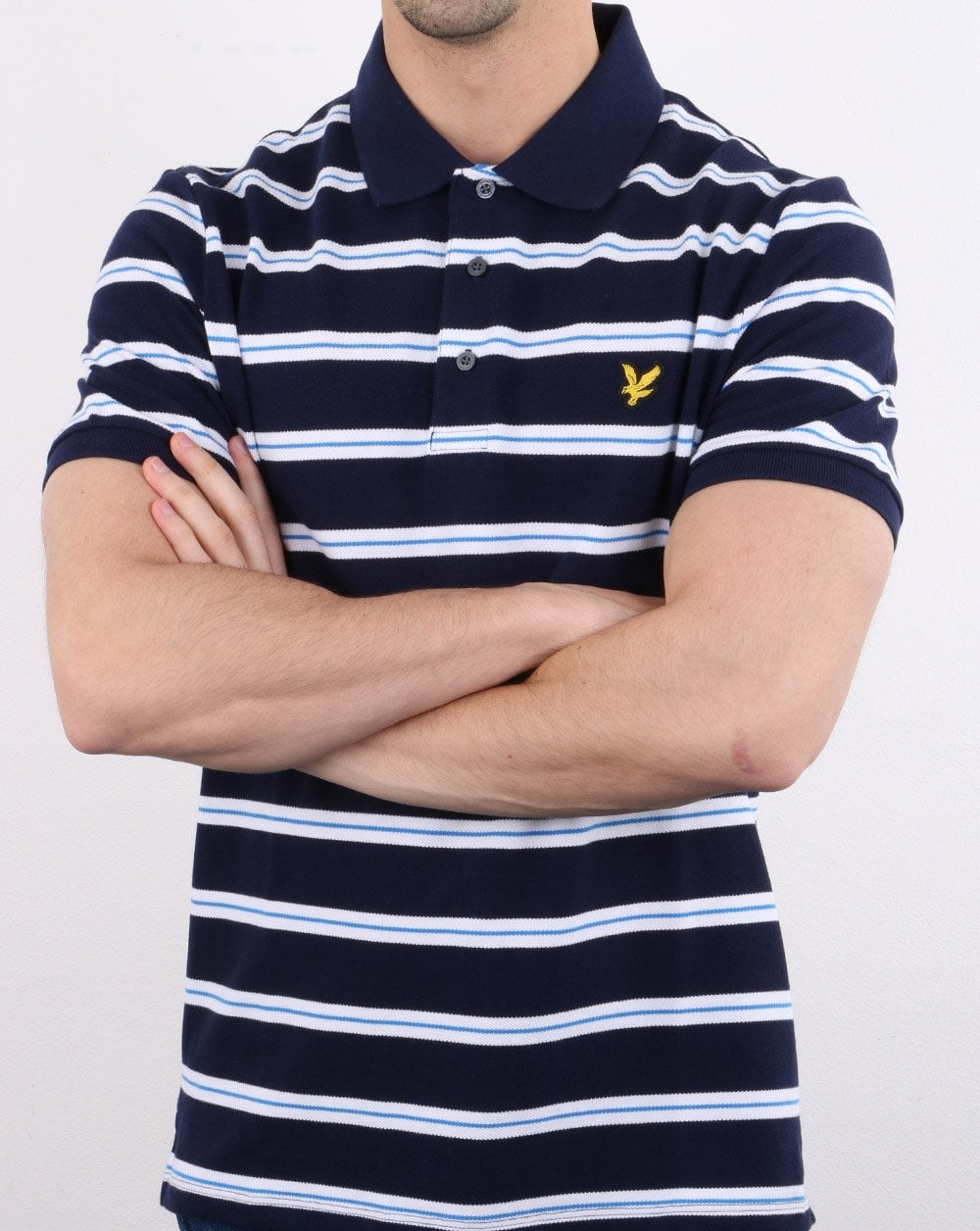 Lyle And Scott Wide Double Stripe Polo Navy