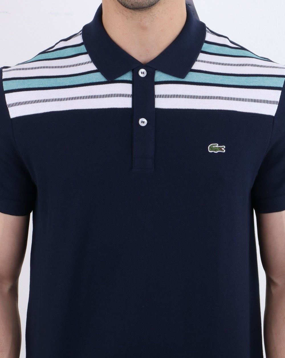 Lacoste Striped Polo Shirt Navy/White
