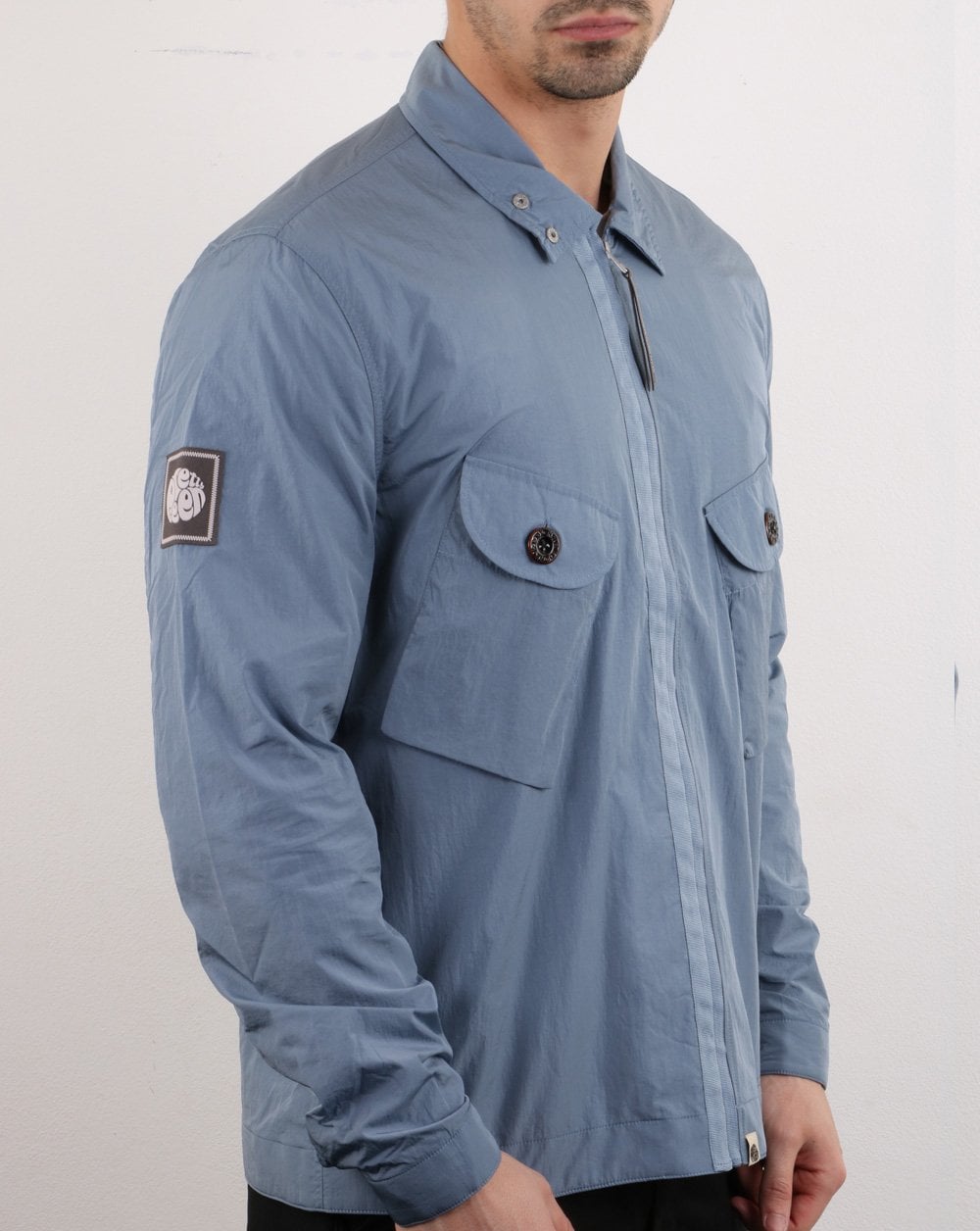Pretty Green Metal Zip Jacket Blue