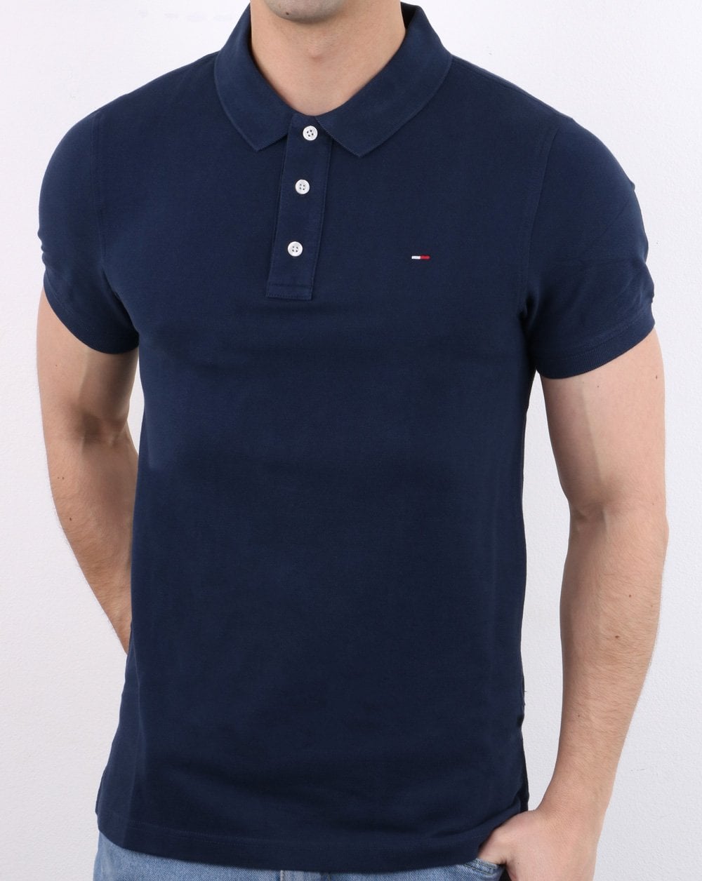 Tommy Jeans Cotton Pique Polo Shirt Navy