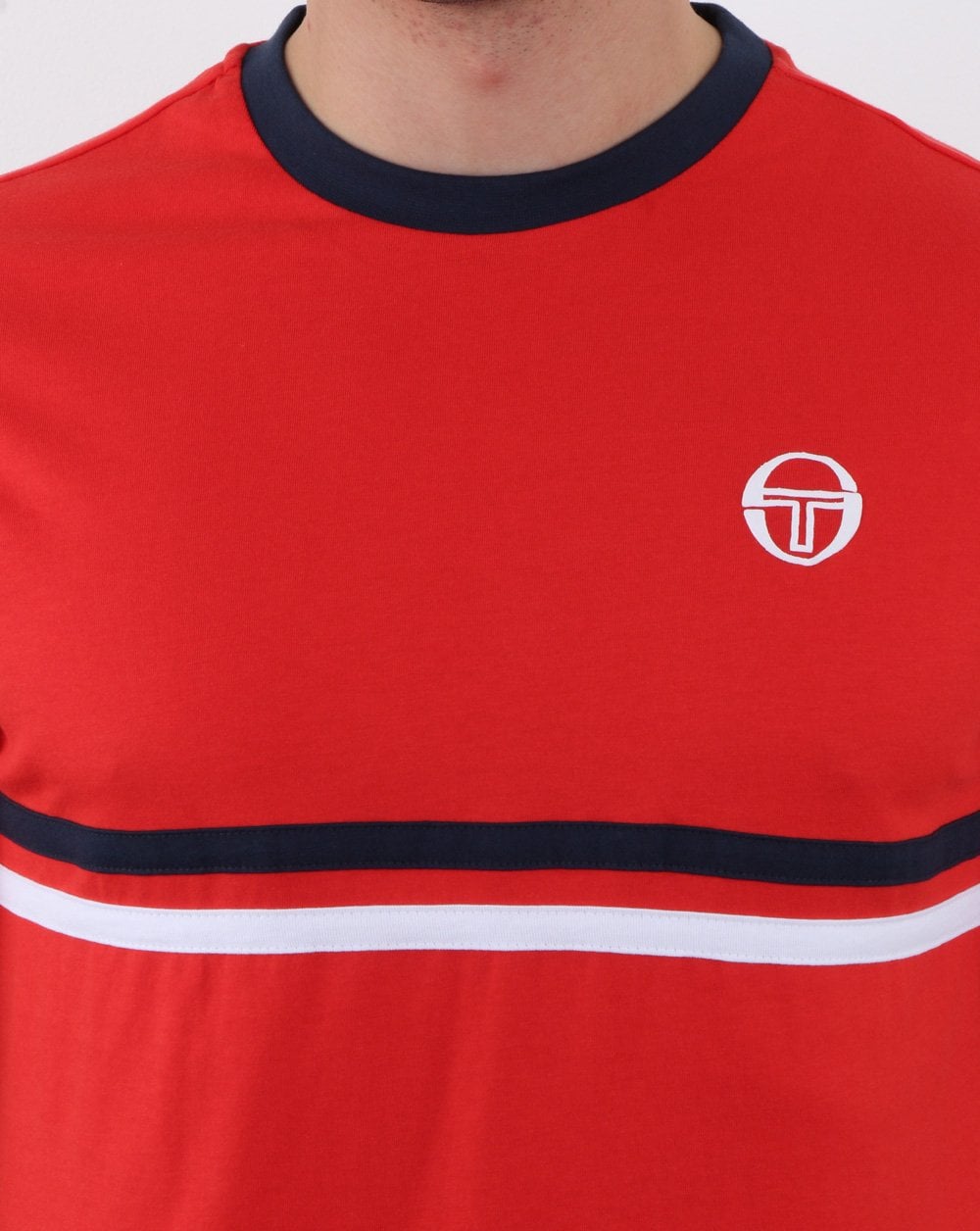 Sergio Tacchini Two Stripe T Shirt Vintage Red/Navy