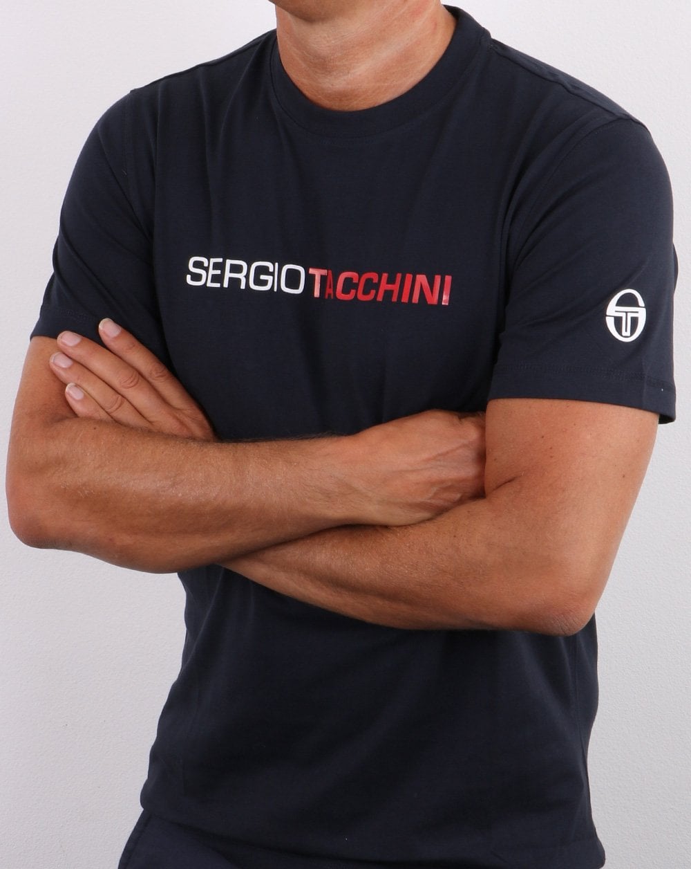 Sergio Tacchini Linear Logo T Shirt Navy/White/Red