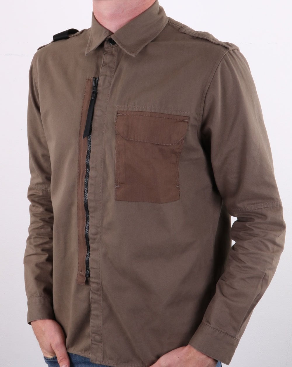MA.Strum Zip Front Overshirt Timber Wolf