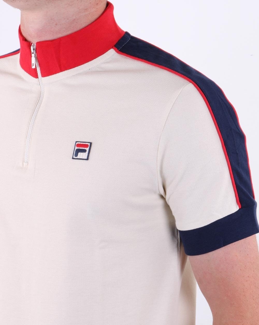 Fila Vintage half Zip Polo Shirt off White/Navy/Red