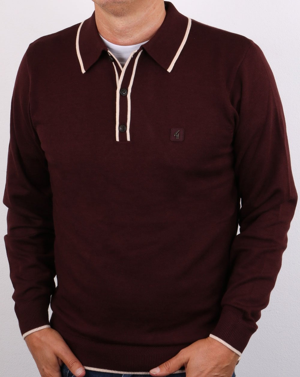 Gabicci Vintage Linekar Long Sleeve Polo Deep Port