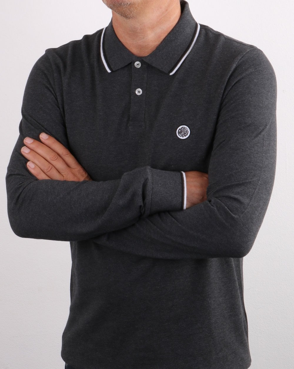 Pretty Green Barton Long Sleeve Polo Grey