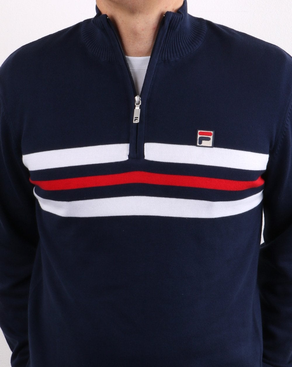Fila Vintage 1/4 Zip Knit Jumper Navy stripe