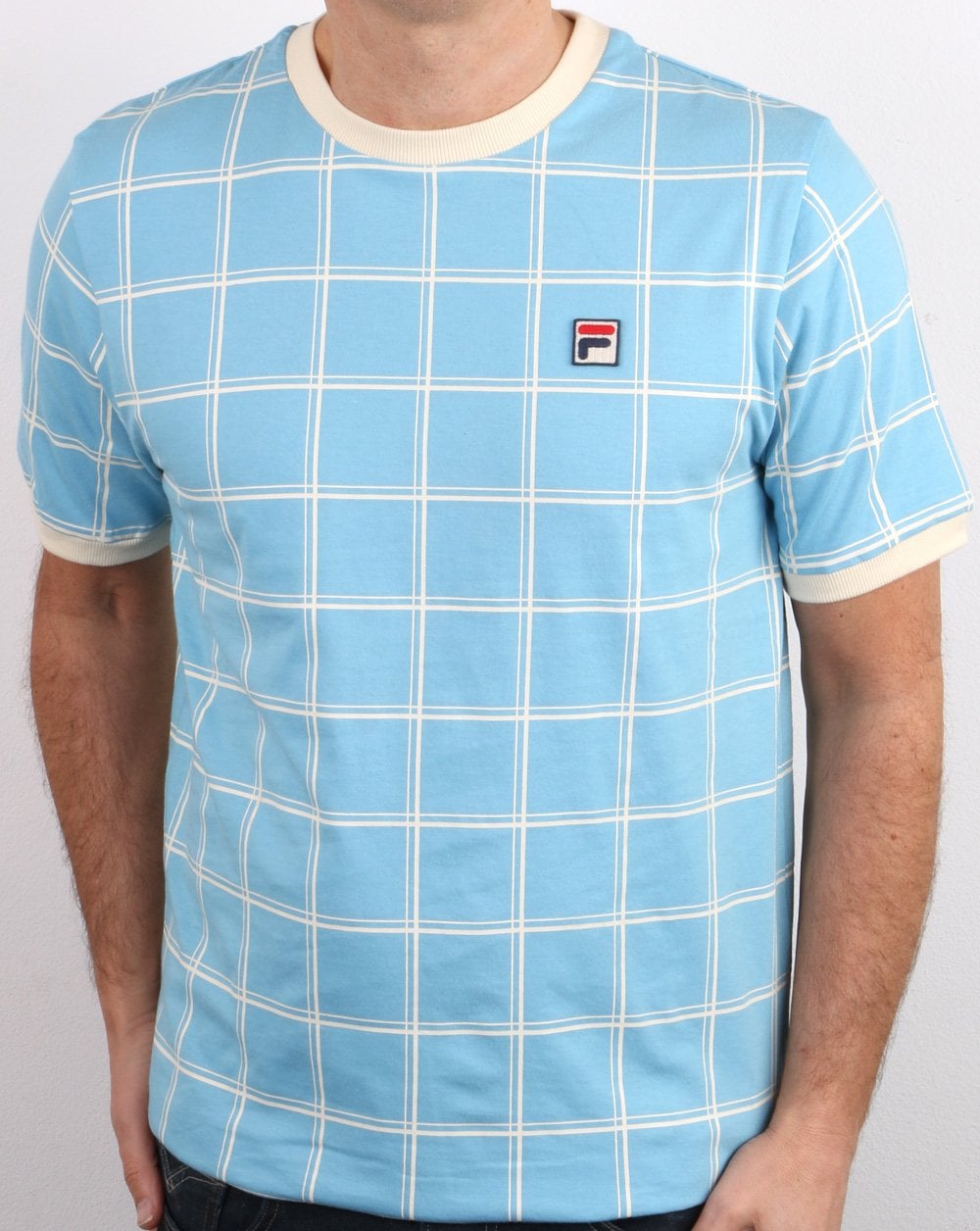Fila Vintage Window Check T Shirt Sky Blue