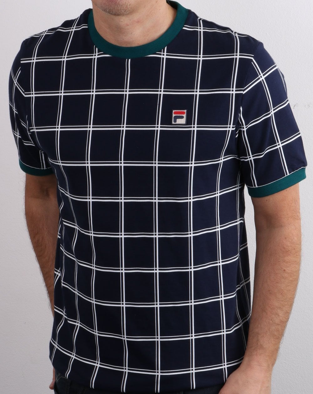 Fila Vintage Window Check T Shirt Navy