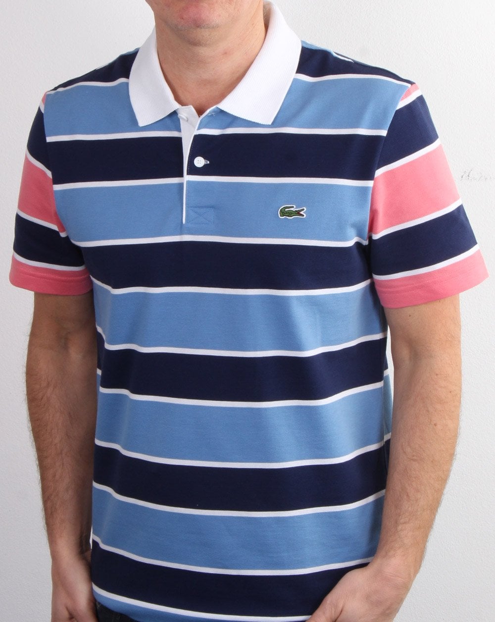Lacoste Striped Polo Shirt Navy/Pink