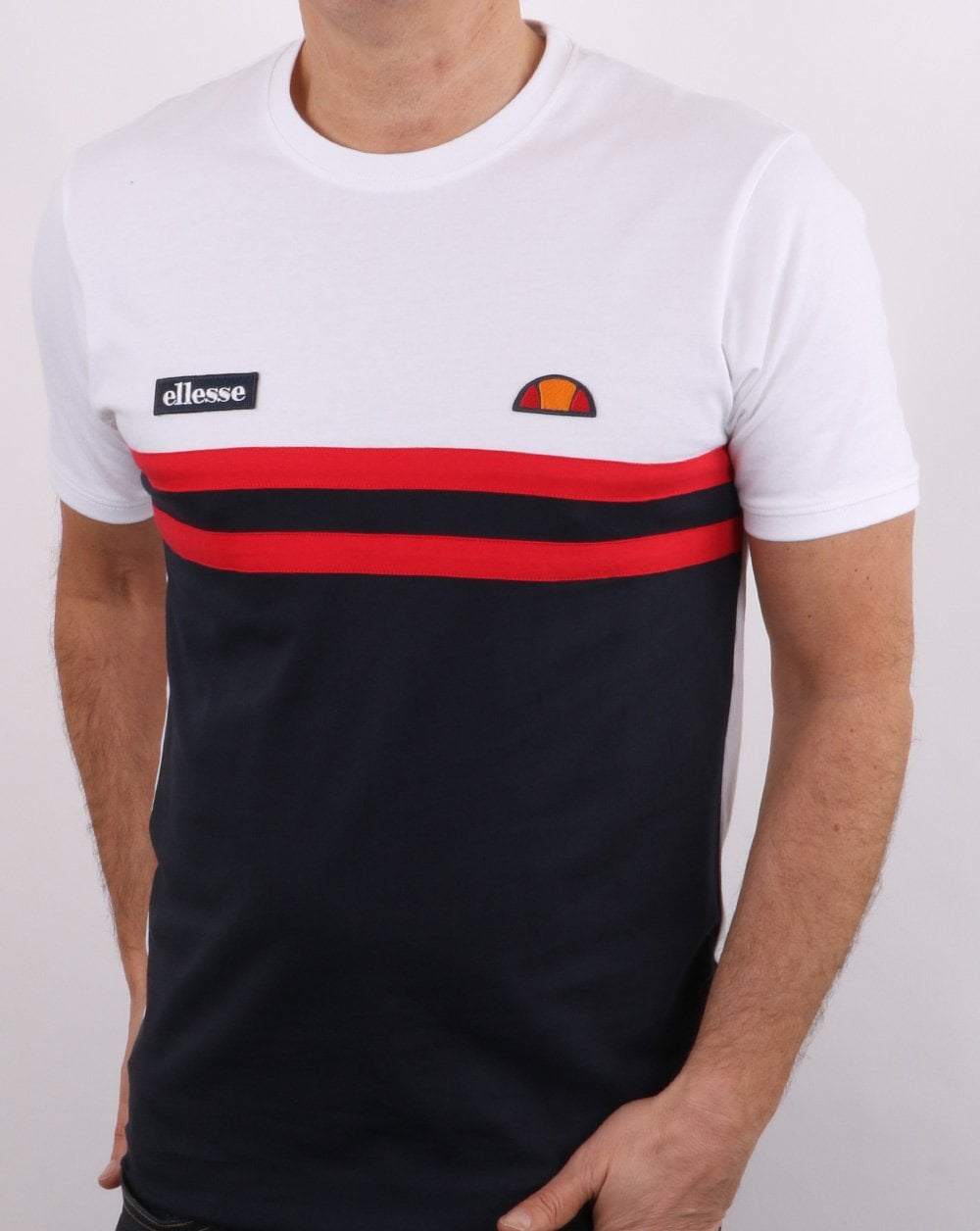 Ellesse Duo Stripe T Shirt White/navy/red