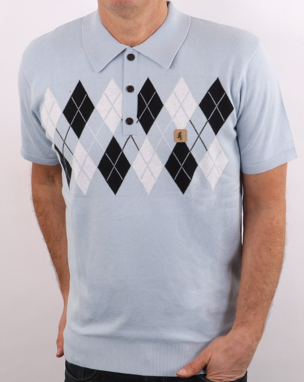 Gabicci Vintage Diamond Argyle Knit Sky