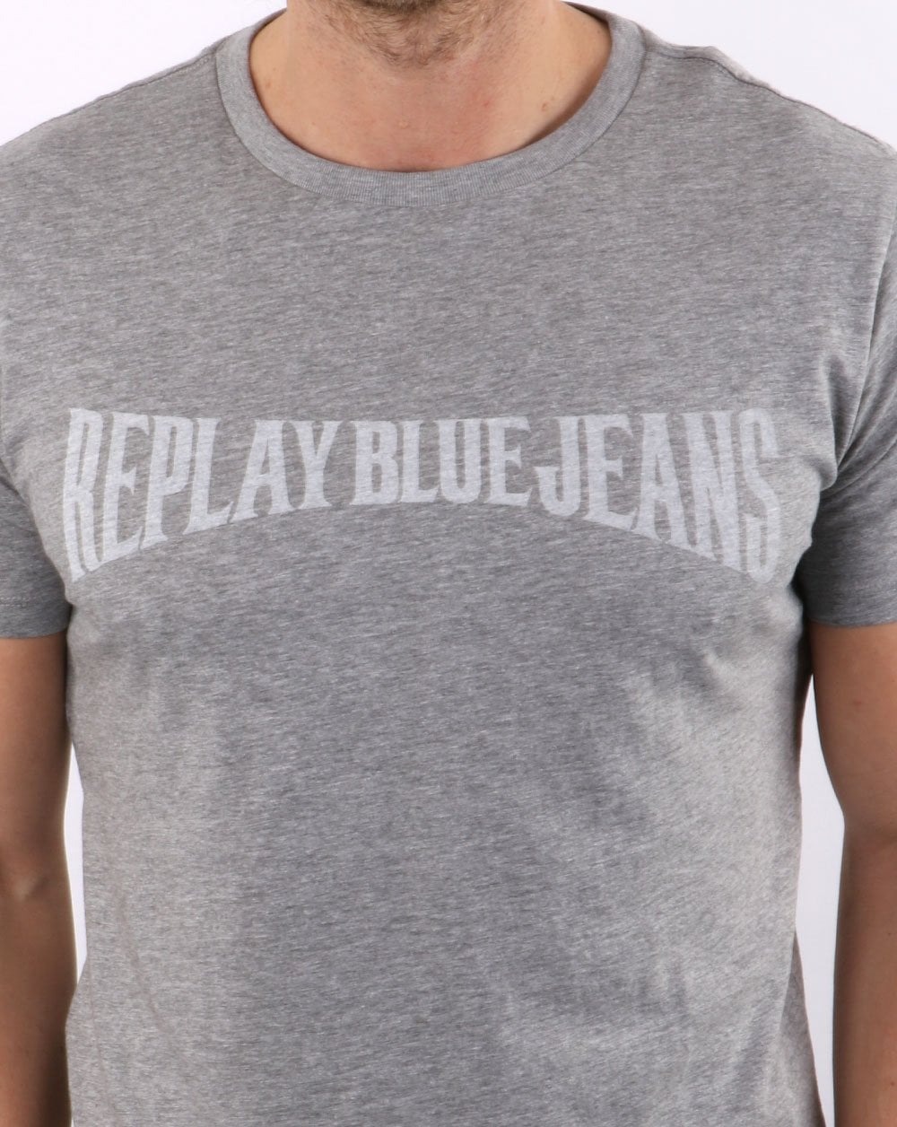 Replay Blue Jeans Logo T Shirt Grey Melange