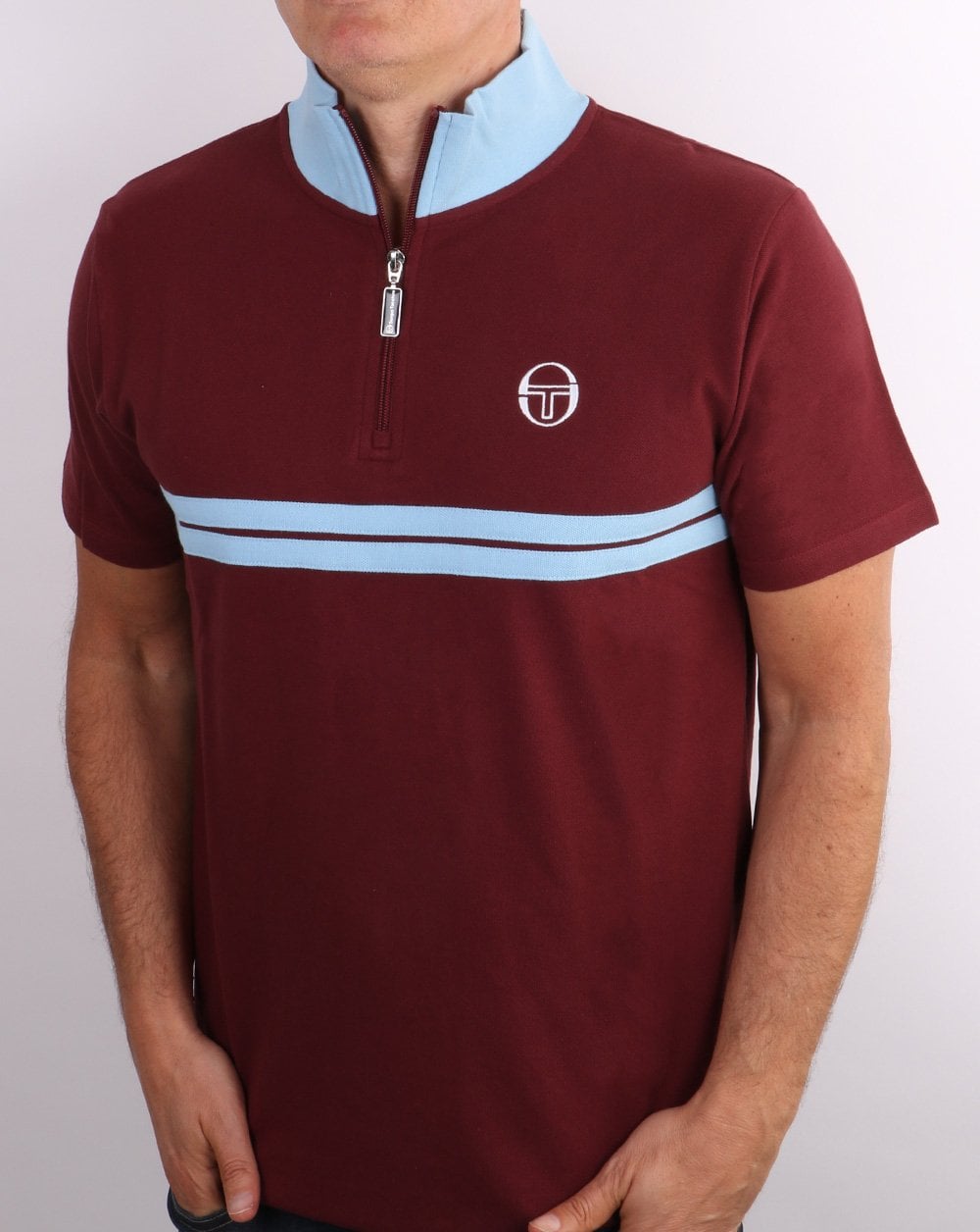 Sergio Tacchini Dallas 1/4 Zip Polo Shirt - Claret/Sky