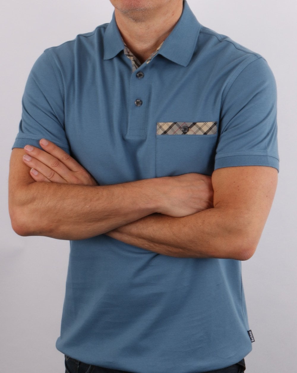 Barbour Tartan Pocket Polo Shirt Blue