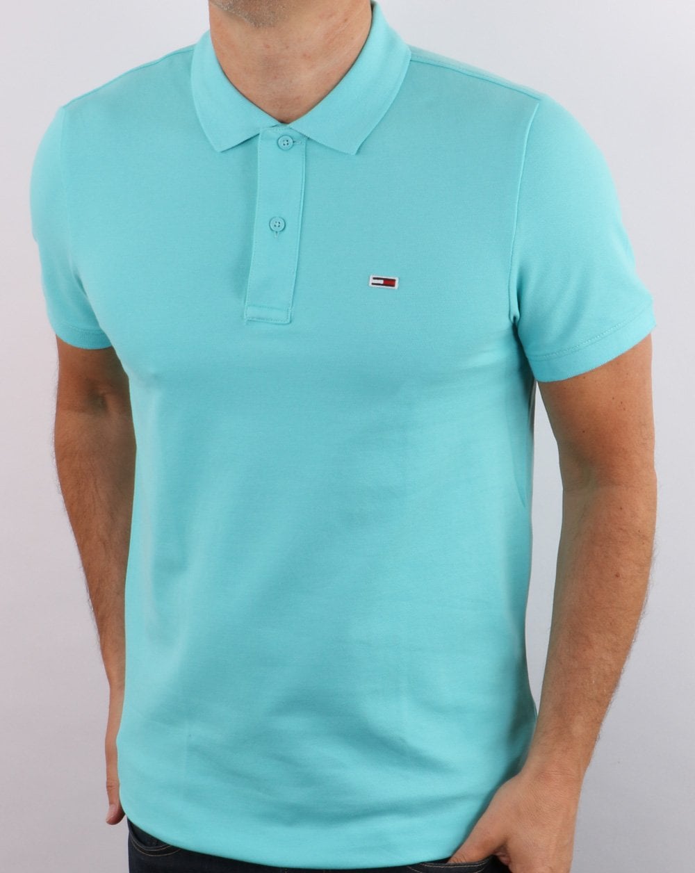 Tommy Jeans Cotton Pique Polo Shirt Aqua Blue