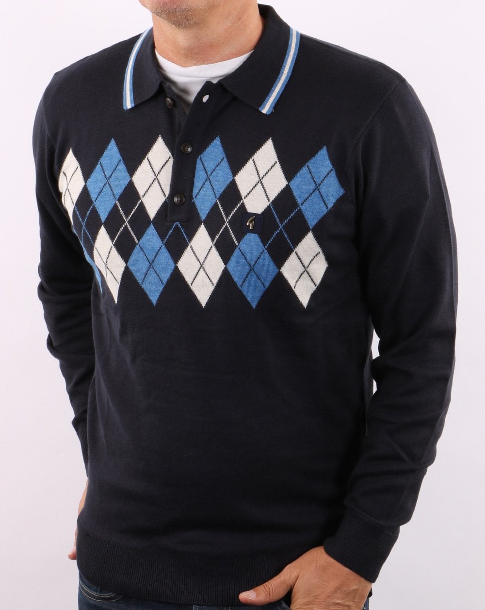 Gabicci Vintage Diamond Knitted Polo Navy