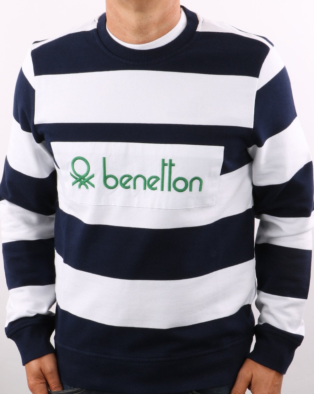 Benetton Striped Sweatshirt Navy/white