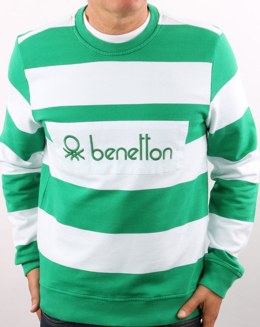 Benetton Striped Sweatshirt Green/white