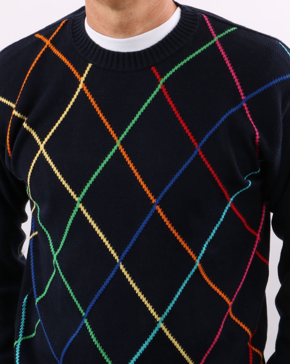 Benetton Classic Crew Neck Navy Multi Colour Knit