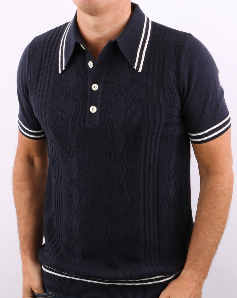 Ska & Soul Pointelle Knit Polo Navy