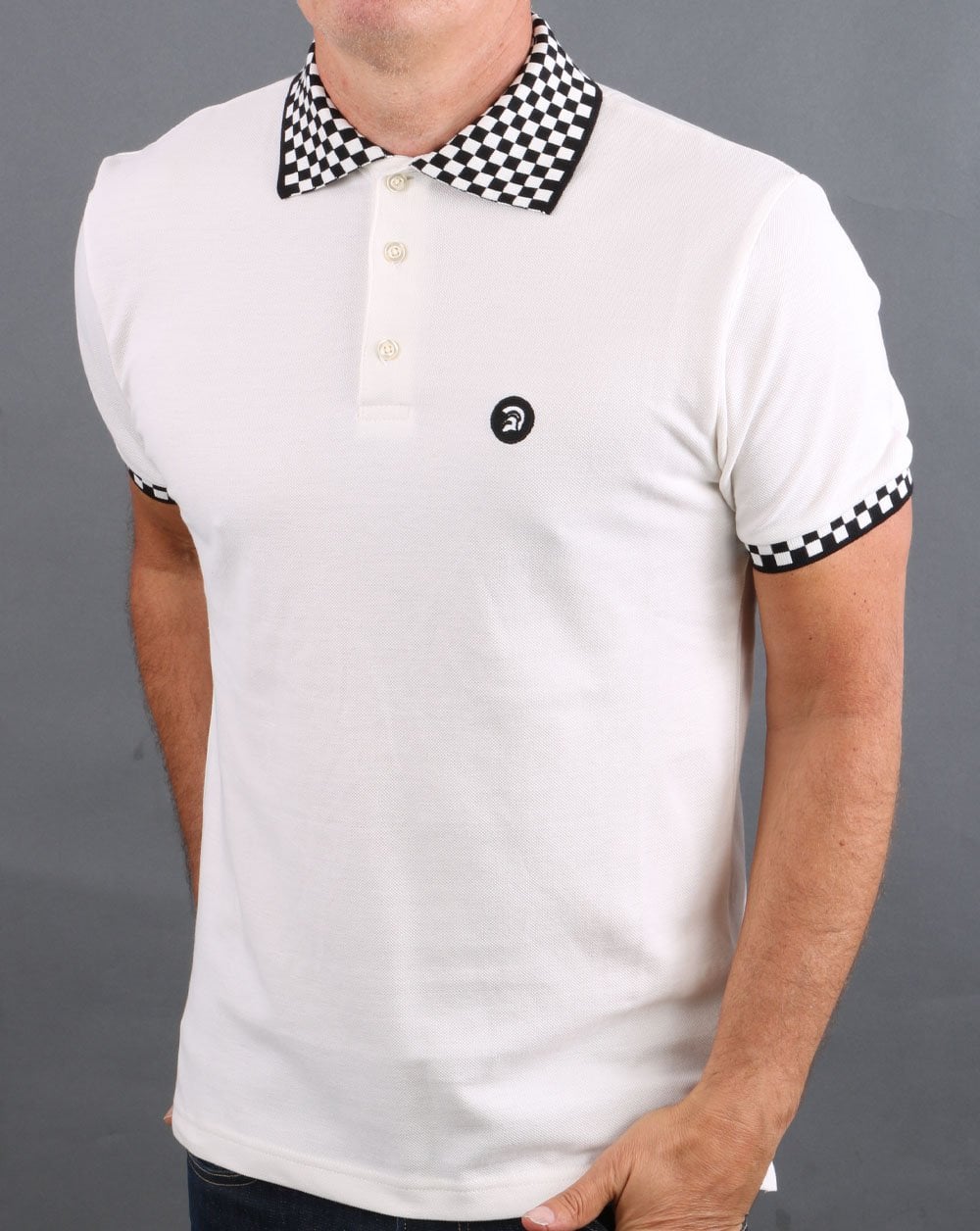 Trojan Chequerboard Polo Shirt Off White