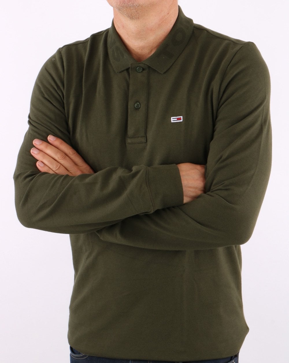 Tommy Jeans Tonal Long Sleeve Polo Dark Olive
