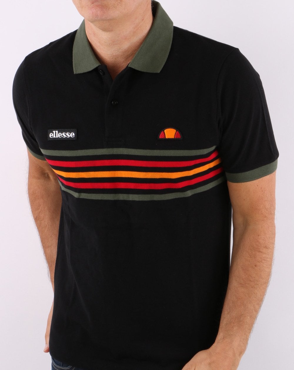 Ellesse Multi Stripe Polo Shirt Black
