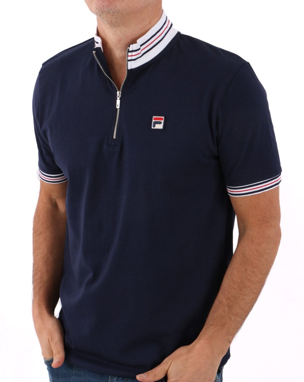 Fila Vintage 1/4 Zip Polo Shirt Navy
