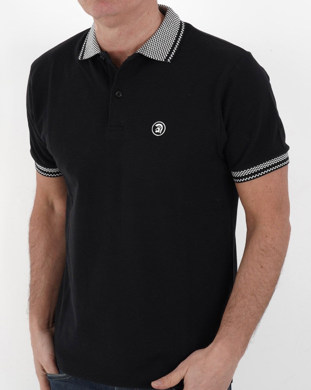 Trojan Chequerboard Trim Polo Shirt Black