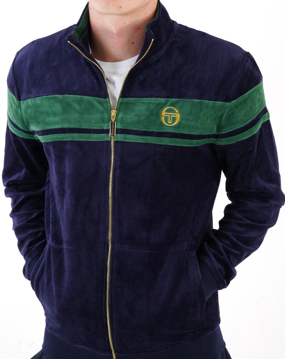 Sergio Tacchini Masters Velour Track Top Navy/Dark Green