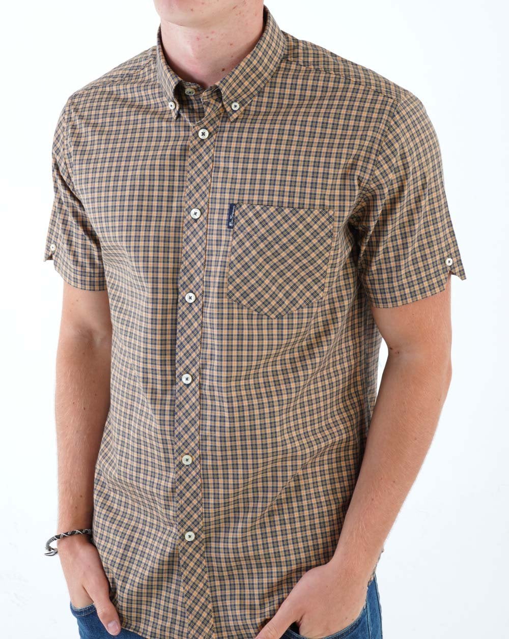 Ben Sherman Mini Mod Check Short Sleeve Shirt Sand
