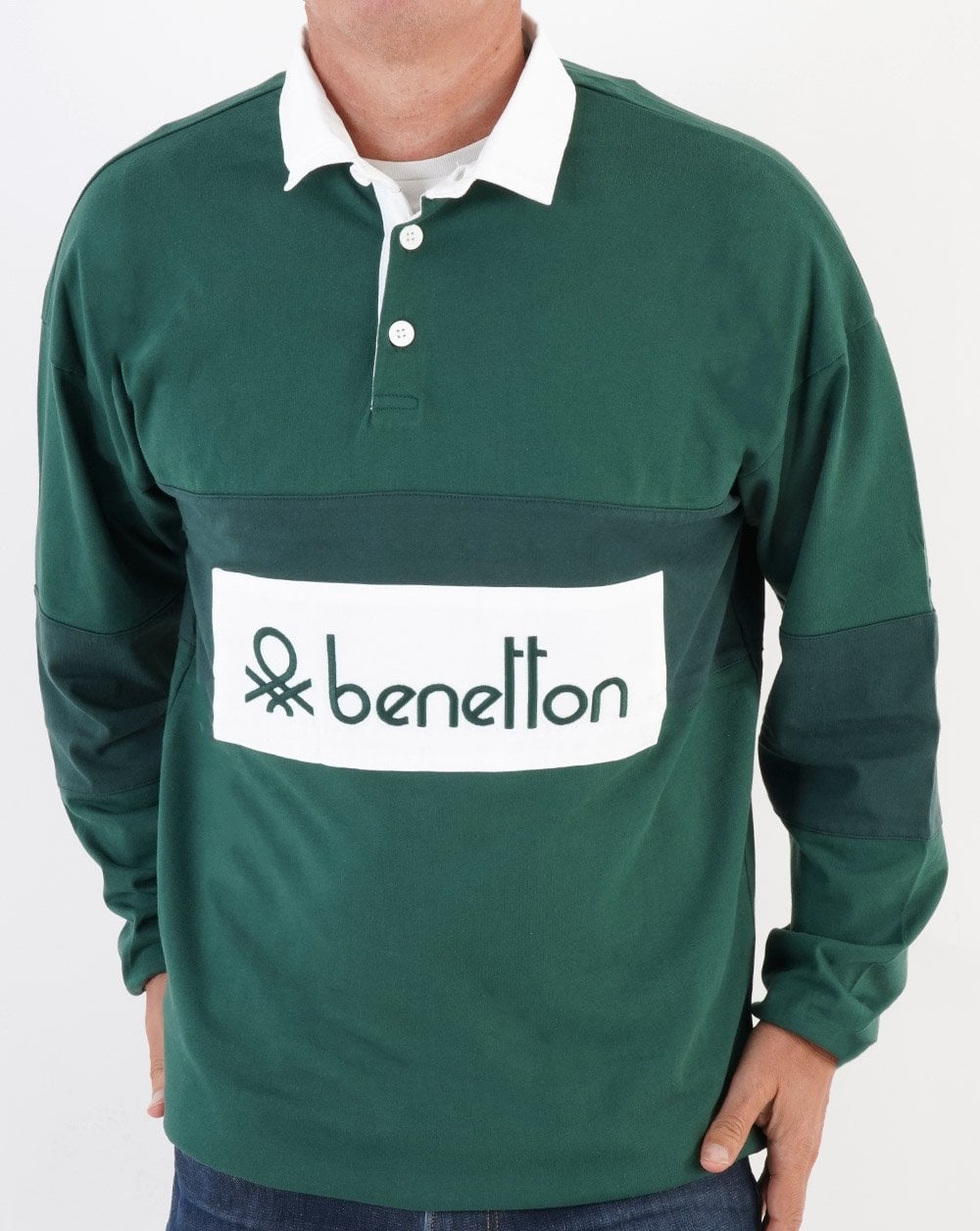 Benetton Rugby Shirt Dark Green/White