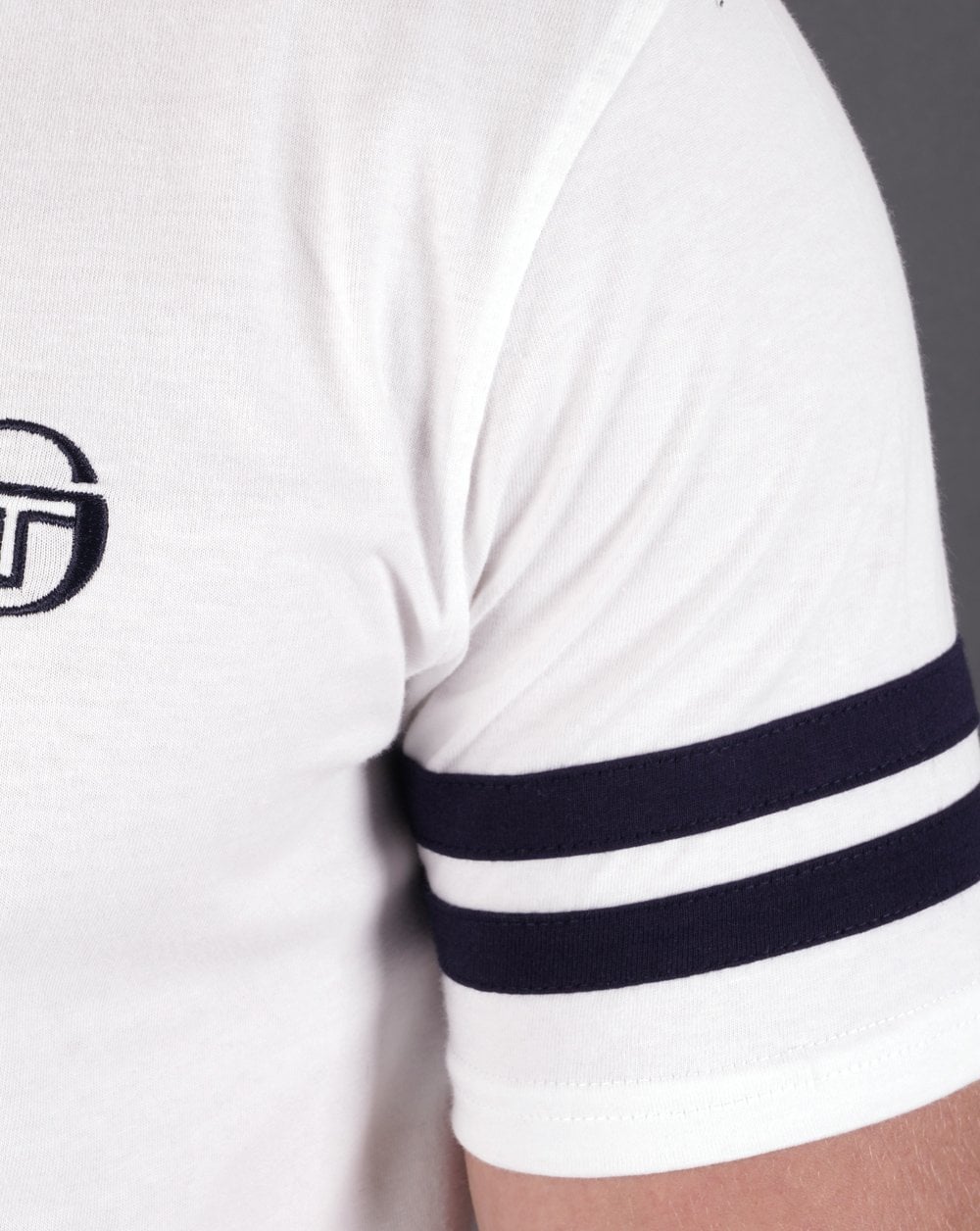 Sergio Tacchini 2 Stripe T Shirt White Navy