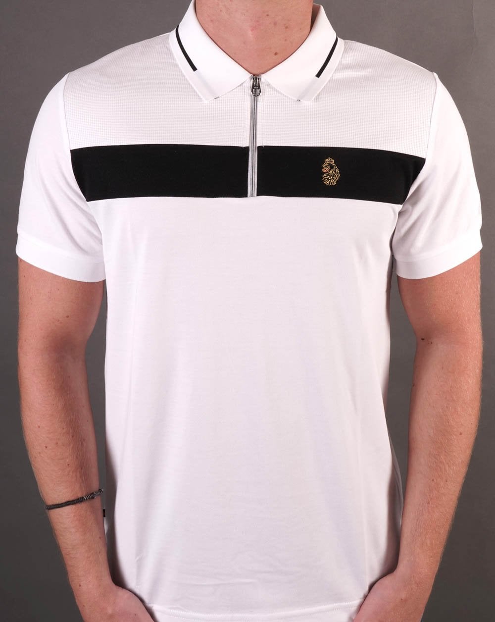Luke Sport 1/4 Zip Lock Polo Shirt White/Black