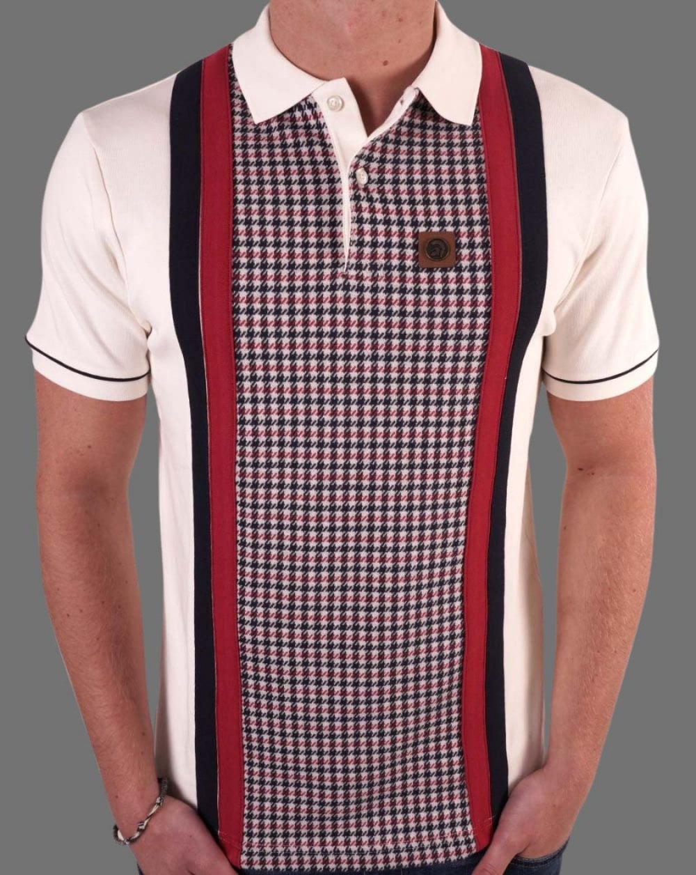 Trojan Houndstooth Panel Polo Ecru