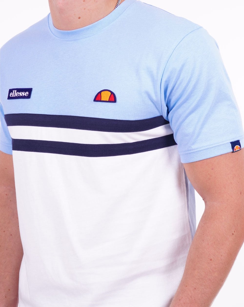 Ellesse Duo Stripe T Shirt Sky White Navy