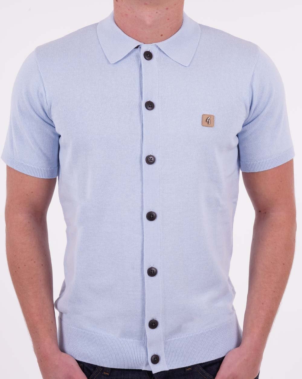 Gabicci Vintage Knitted Cardi Polo Shirt Sky