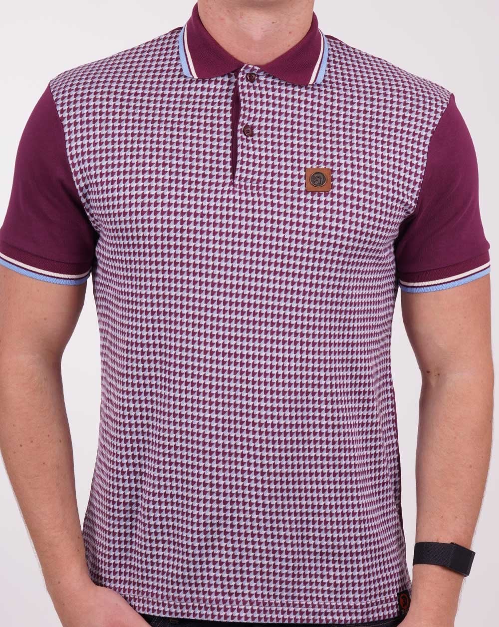 Trojan Geometric Pattern Panel Polo Port/Sky