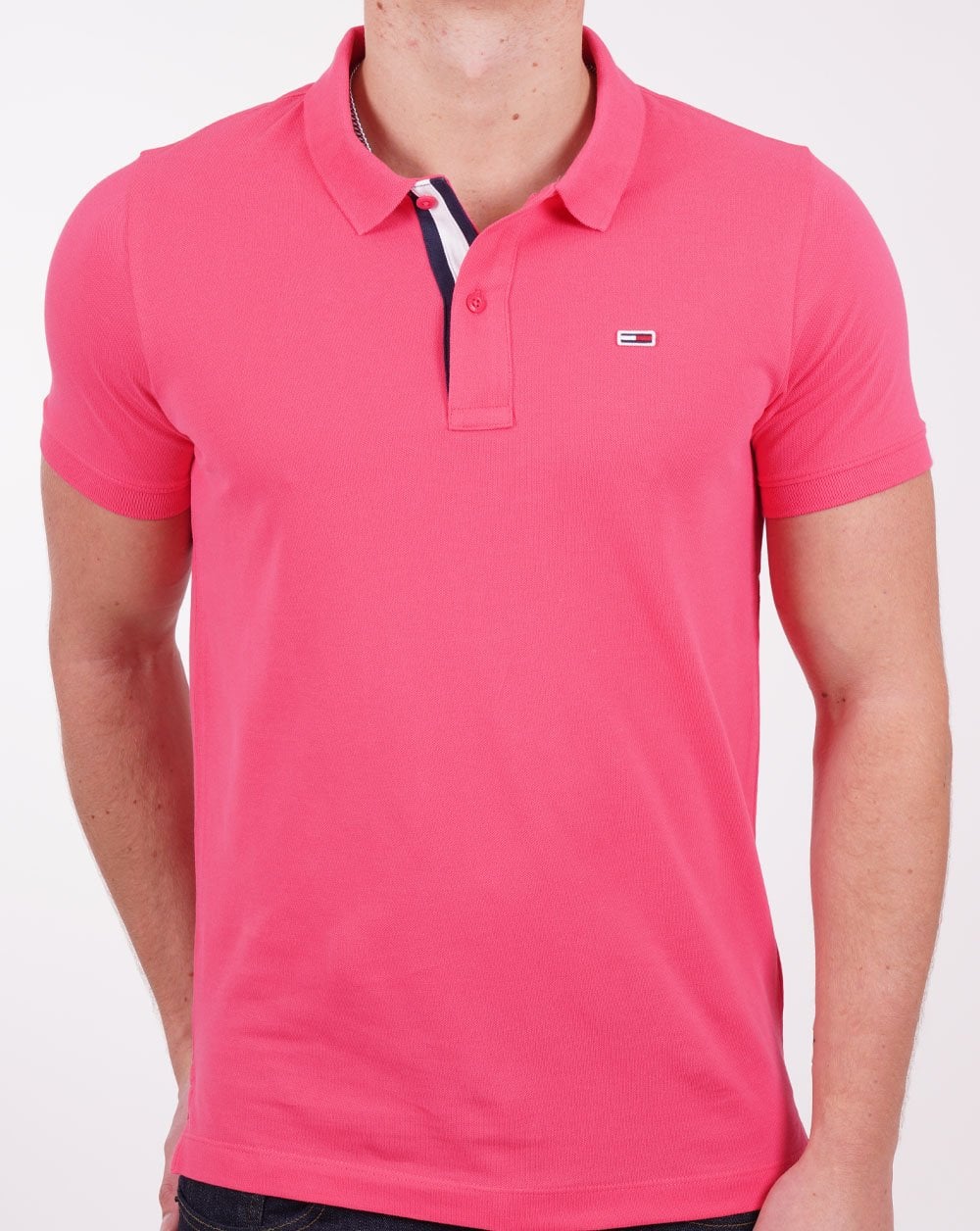 Tommy Jeans Signature Placket Polo Shirt Hot Pink