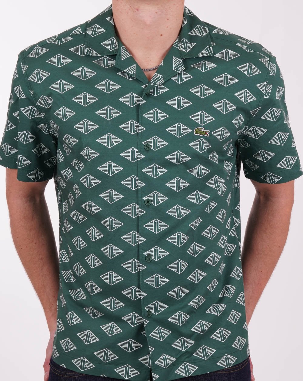 Lacoste Monogram Cuban SS Shirt Green/White