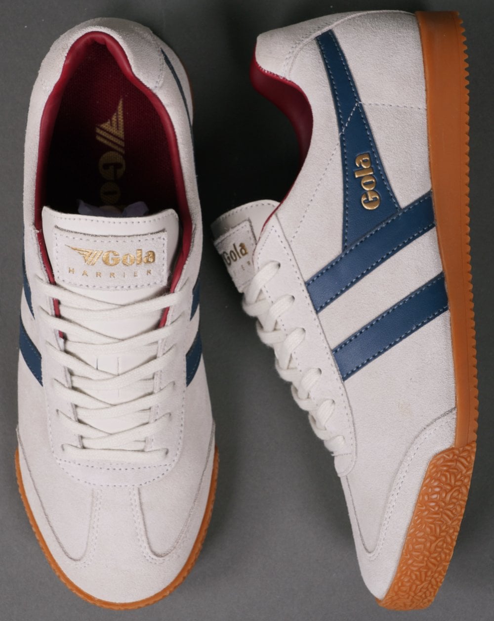 Gola Harrier Suede Trainer Off White /Blue / Burgundy