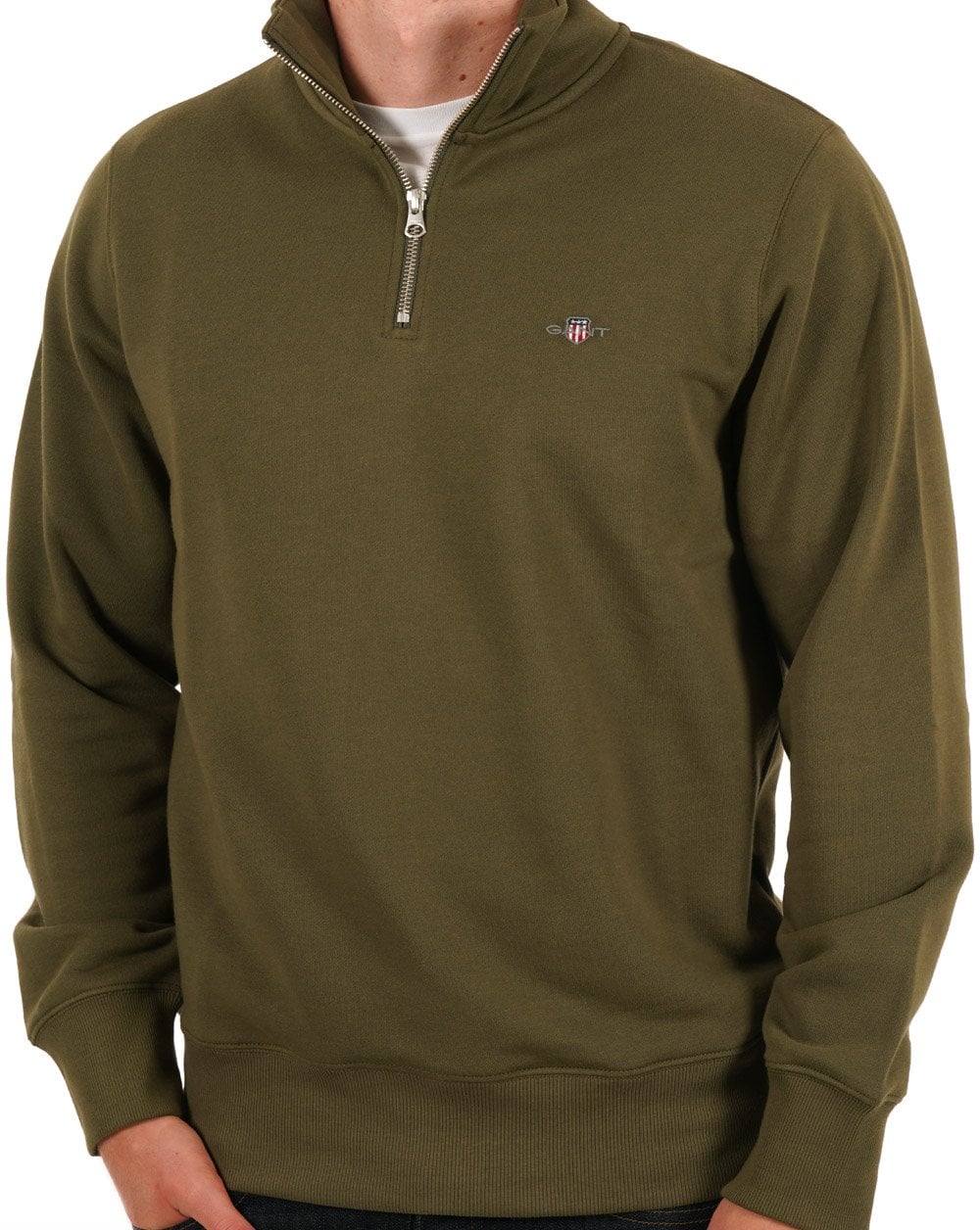 Gant Shield Half Zip Sweat Olive Green