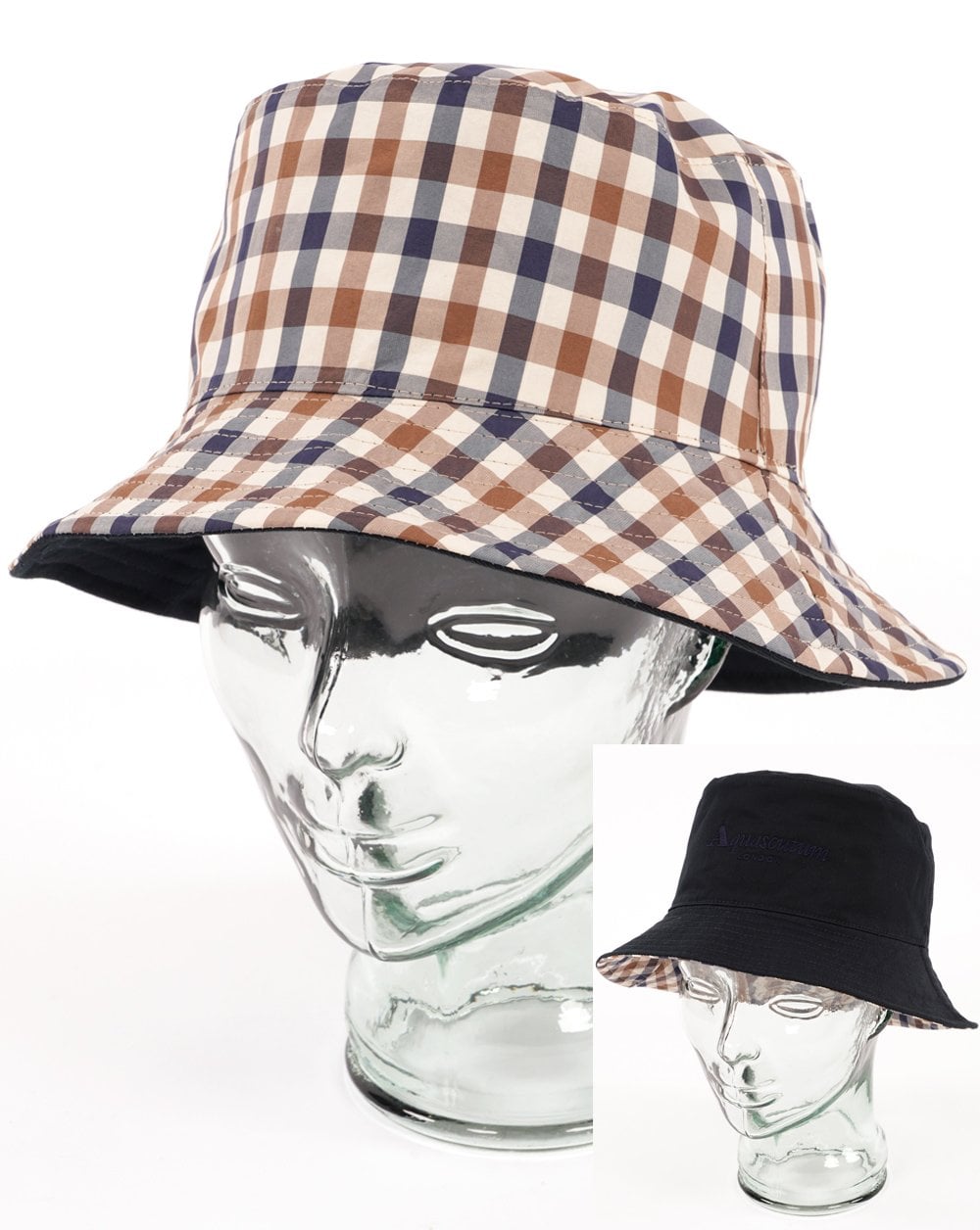 Aquascutum Reversible check Bucket Hat Navy
