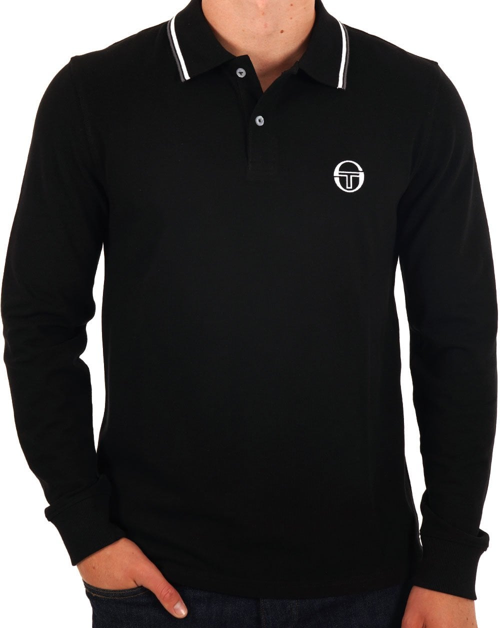 Sergio Tacchini Tipped Long Sleeve Polo Shirt Black