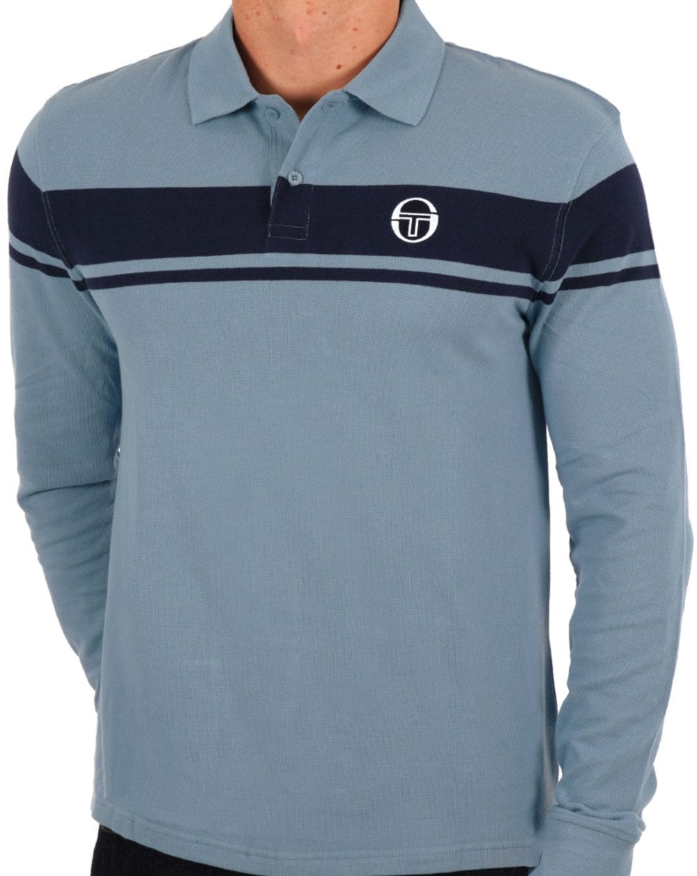 Sergio Tacchini Young Line LS Polo Shirt Dusky Blue/Navy