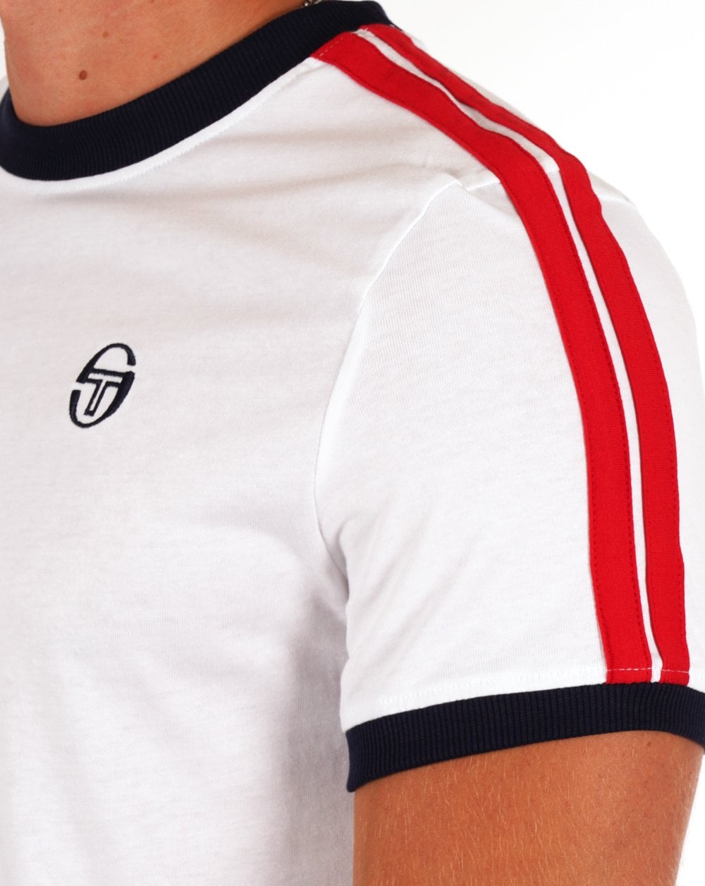 Sergio Tacchini Retro T Shirt White Navy Red