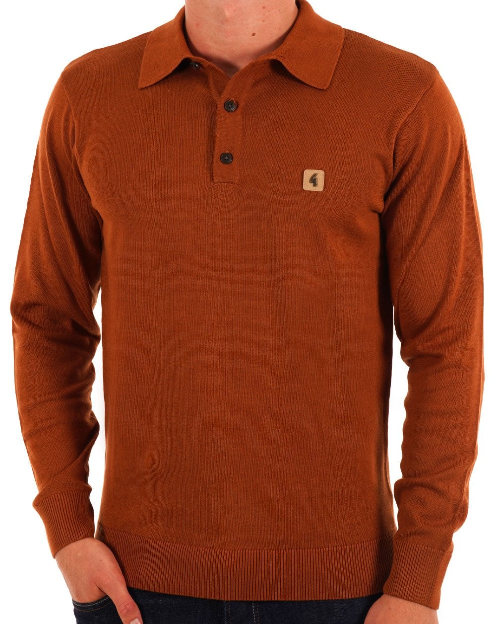 Gabicci Vintage Francesco LS Knitted Polo Toffee