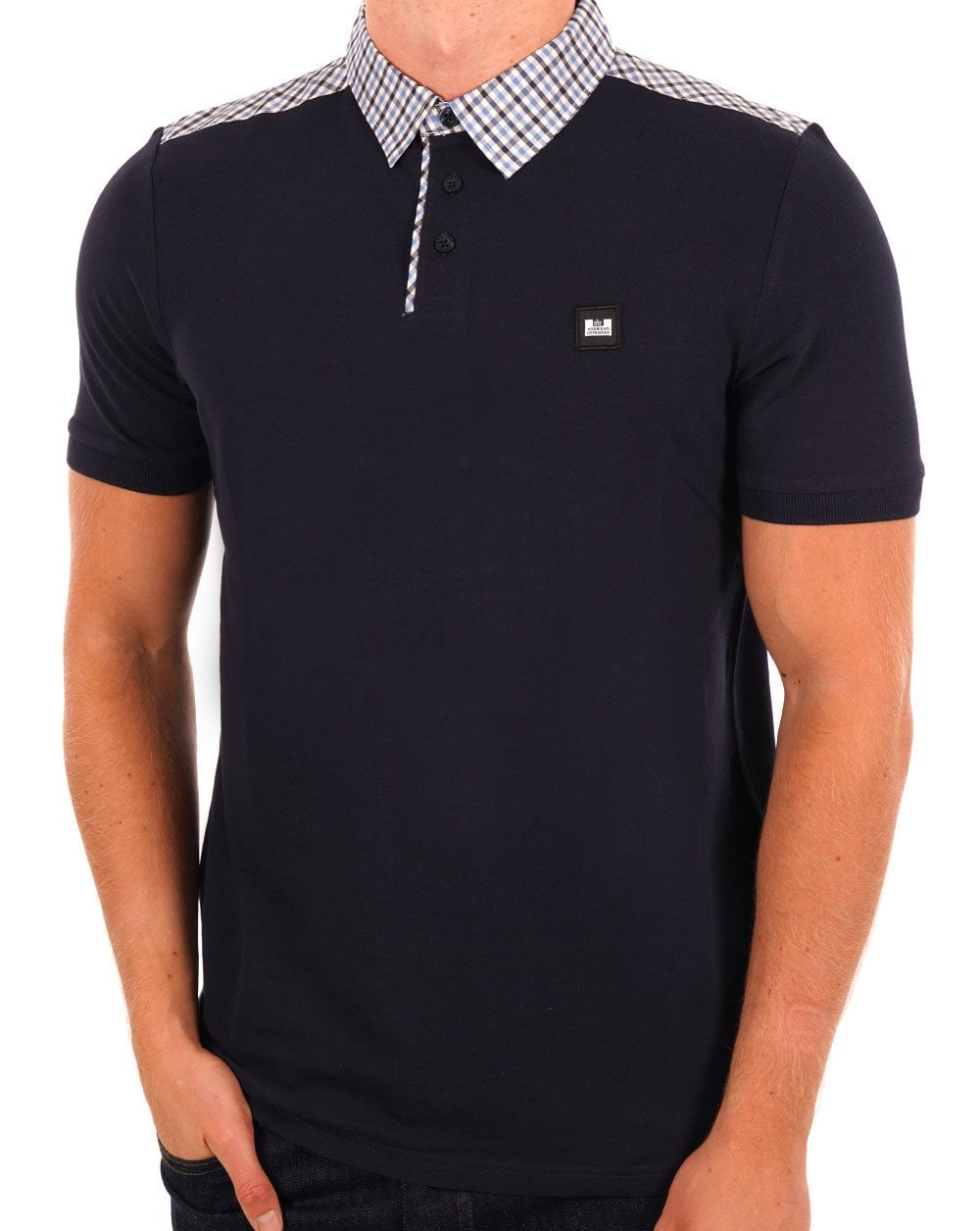 Weekend Offender Check Collar Polo Shirt Navy/Blue Check